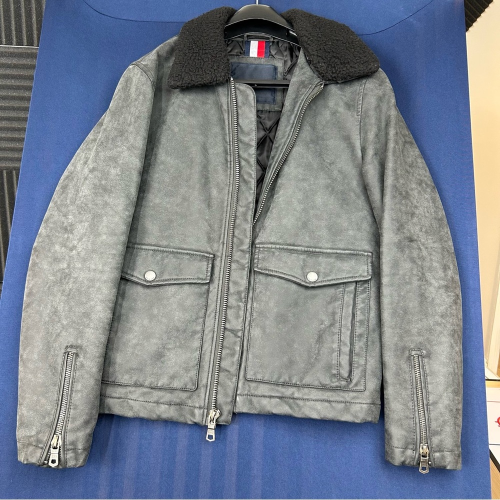Tommy Hilfiger Men's‎ Faux Leather Moto Jacket Removable Collar